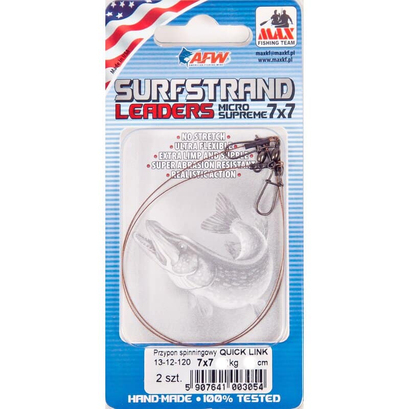 afw-surfstrand-leaders-micro-supreme-7x7-quick-link-raubfisch-stahl-vorfach-9kg-20cm-mit-karabiner-und-wirbel-hand-made-in-usa